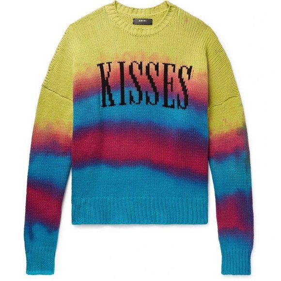 Amiri Oversized Tie-Dyed Intarsia Kisses Sweater M Mens Oversized Rainbow NWT - Picture 16 of 16